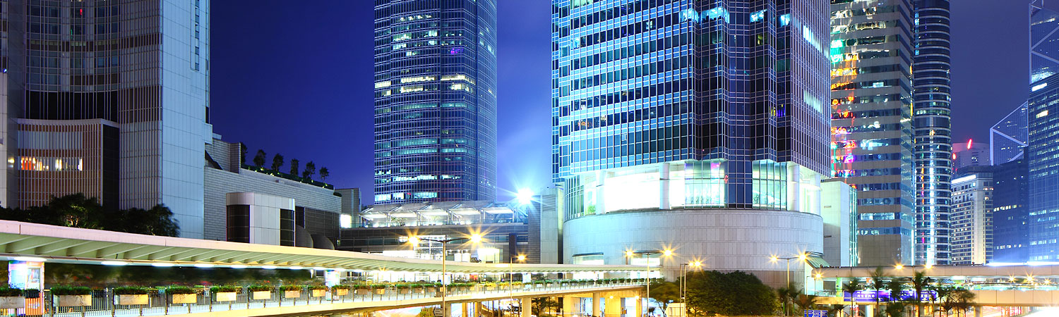 Night time in the city with buildings